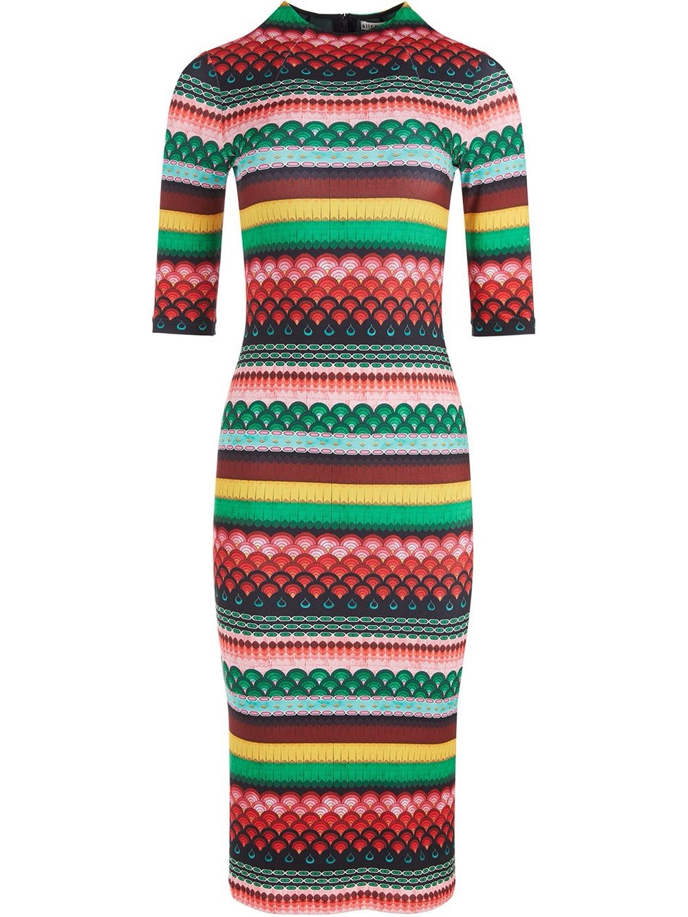 Alice + Olivia Delora Boho Geo-Print Pattern Midi Dress Multiprint Size 2